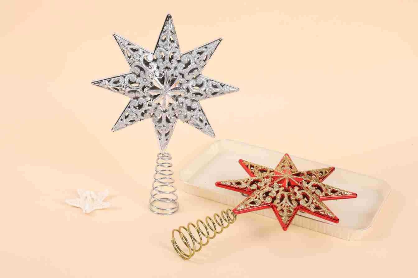 Étoile de Noël Lillian 20 cm 3D saupoudrée de poudre, petite étoile à cinq branches, accessoire de décoration pour sapin._voghion.com