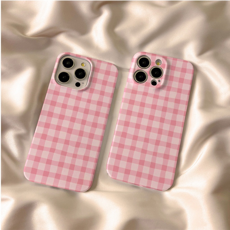 Étui de téléphone TechGlobe POD Cross-Border Simple Anti-traces de doigts Rose à carreaux Large Précision Trou Deux-en-Un Film Couverture Intégrale_voghion.com