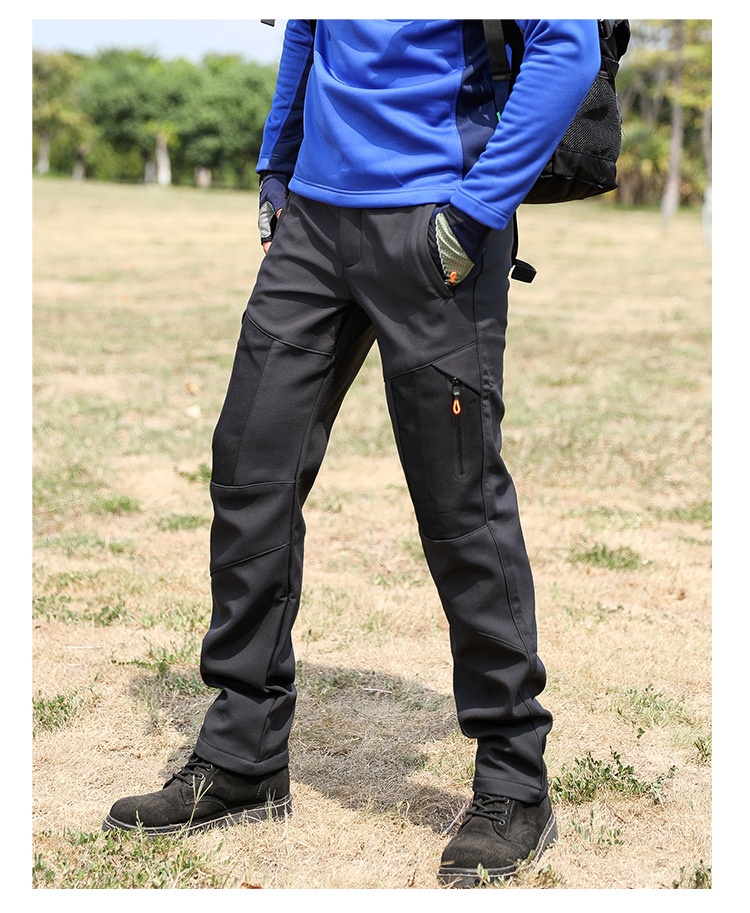 001 Outdoor Casual Long Windproof Watproof Thickened Cold-proof Warm Mountaineing Fleece Softshell Pants Men Autumn_voghion.com