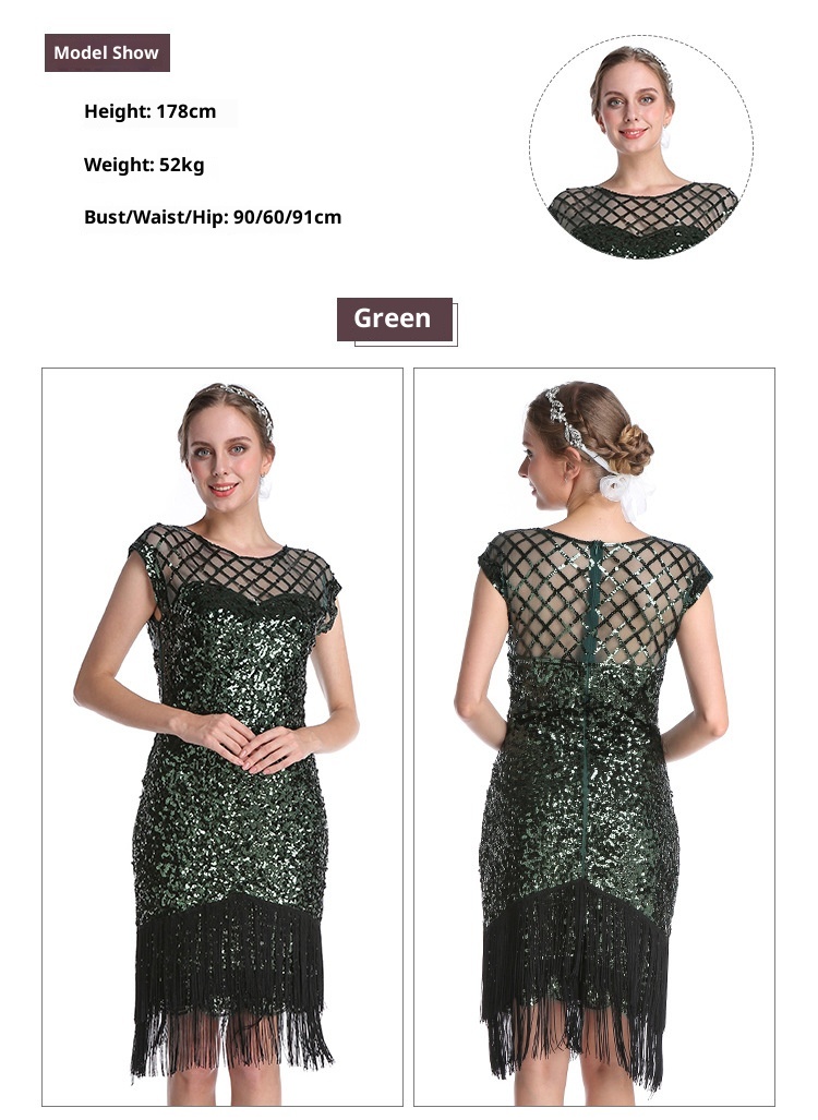 ChicShe Source Manufacturer European And American Women's New Party Sexy Fashion Plus Size Beaded Sequin Tassel Dress_voghion.com
