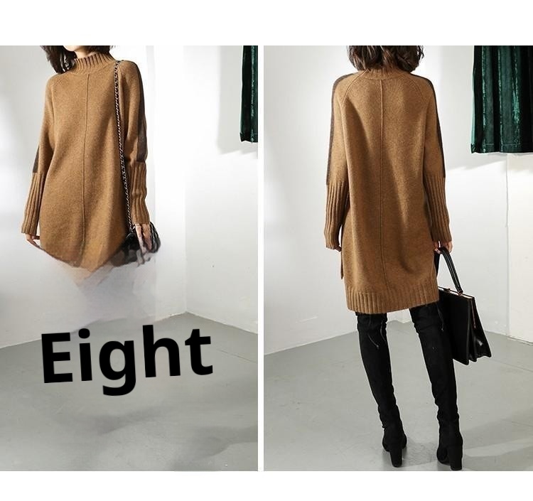 ChicShe, maglione a collo alto a blocchi di colore, autunno, da donna, di media lunghezza, ampio, taglie forti, in maglia, per abbigliamento esterno_voghion.com