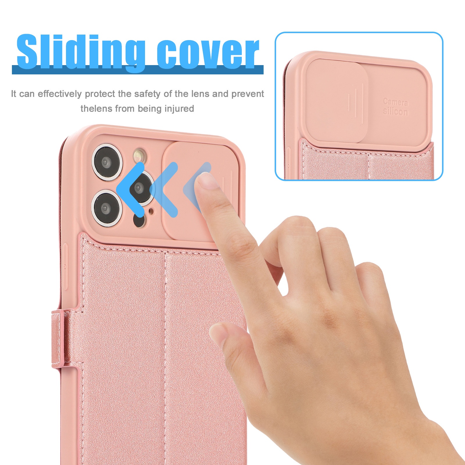 TechGlobe Wholesale Compatible IPhone 15 Pro Textured Phone 13 Multi-Card Slot Sliding Window Lens Protector Leather Case_voghion.com
