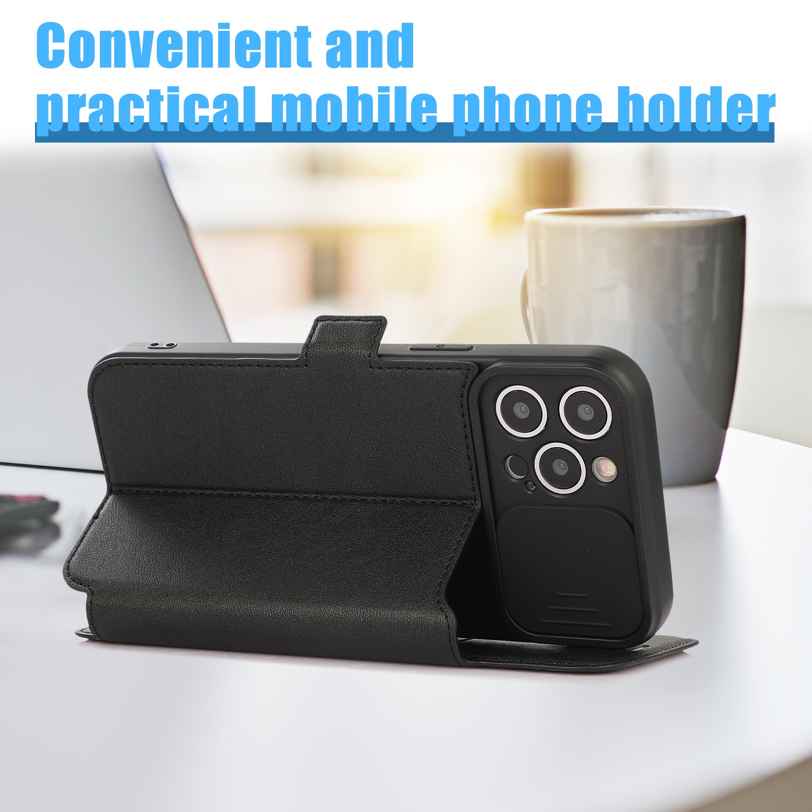 TechGlobe Wholesale Compatible IPhone 15 Pro Textured Phone 13 Multi-Card Slot Sliding Window Lens Protector Leather Case_voghion.com