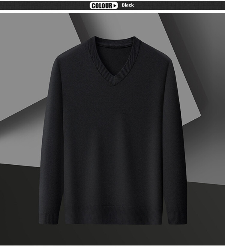 Maglione da uomo in maglia con scollo a V, 100% lana primaverile e autunnale, per la mezza età, caldo e comodo_voghion.com