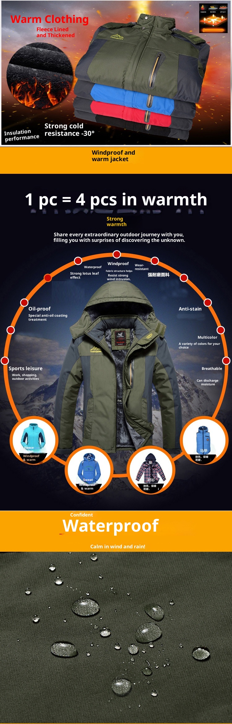 001 Cross-Border And Pants Set Winter Fleece-Lined Thickened Mountaineering Suit Outdoor Windproof Waterproof Jacket For Men_voghion.com