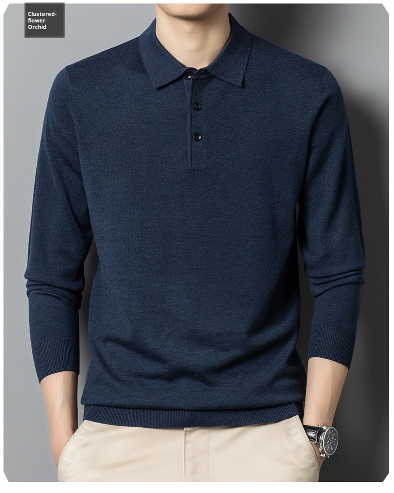 boy Boy Boy Autumn Thin Wool Men, High-End Business Turn-Down Collar Dad Sweater, Loose Base Knit Sweater For Men_voghion.com