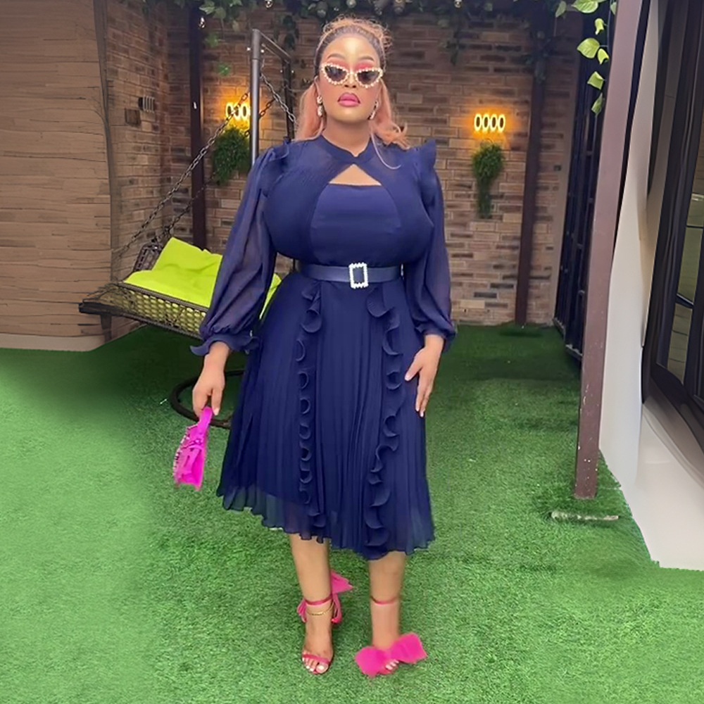 ChicShe Europäische und amerikanische grenzüberschreitende Damenbekleidung in Übergrößen, afrikanische Unifarben, neue Herbstkollektion, hochtailliert, figurformend_voghion.com