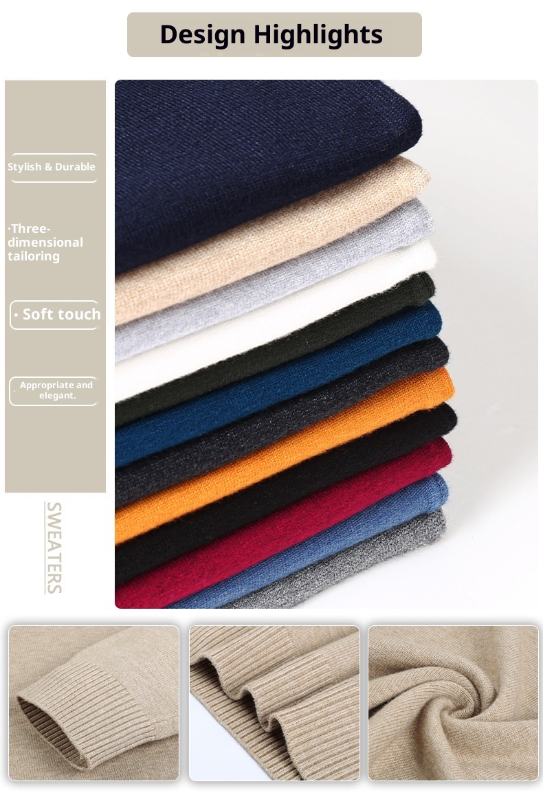 Maglione da uomo di mezza età, casual, lavorato a maglia, a collo alto, doppio risvolto, per il commercio estero transfrontaliero, autunno inverno_voghion.com