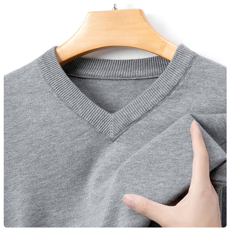 Maglione da uomo in maglia con scollo a V, 100% lana primaverile e autunnale, per la mezza età, caldo e comodo_voghion.com