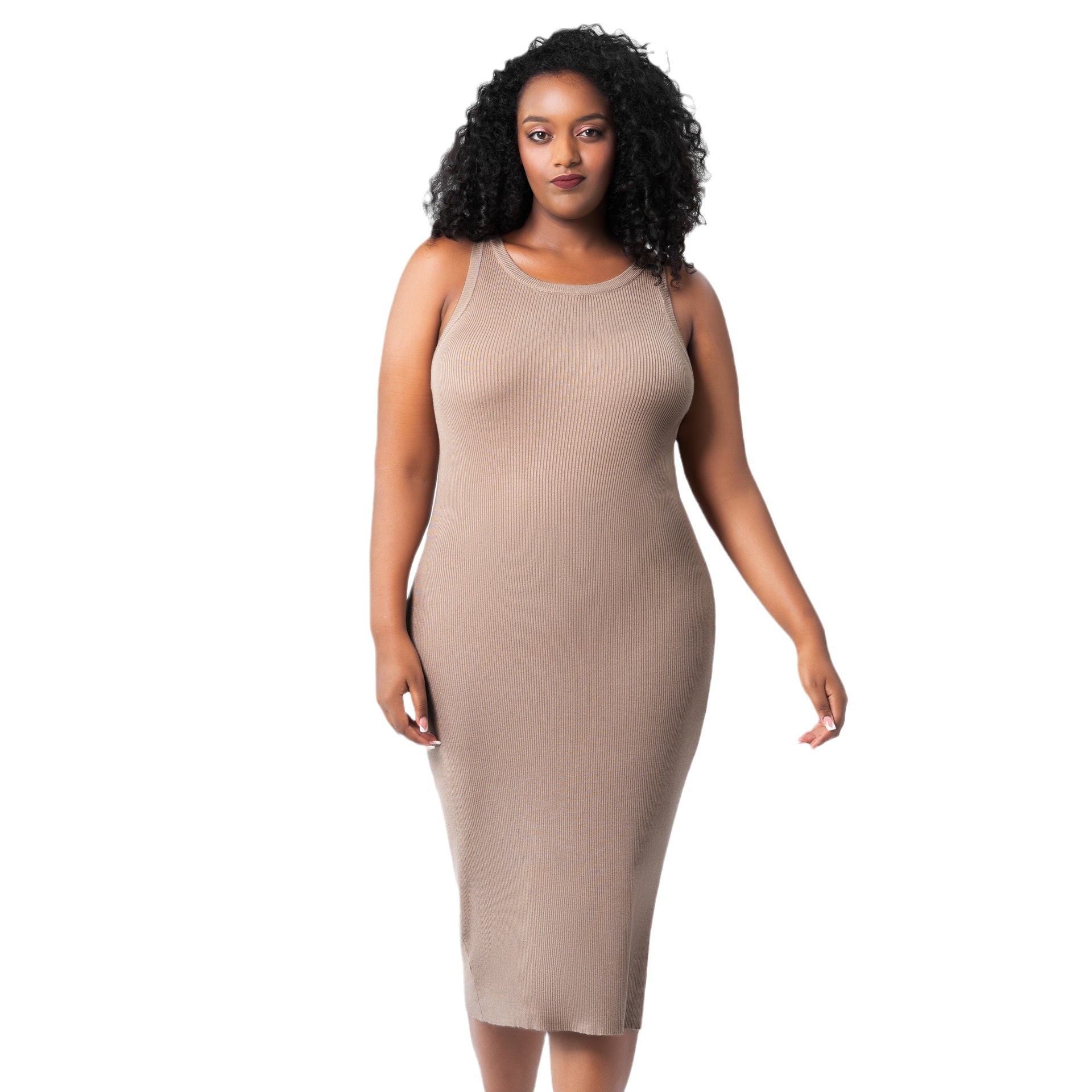 ChicShe European And American Foreign Trade Plus Size Women's Summer Clothing Fat MM Round Neck Vest Woolen Skirt Bottoming_voghion.com