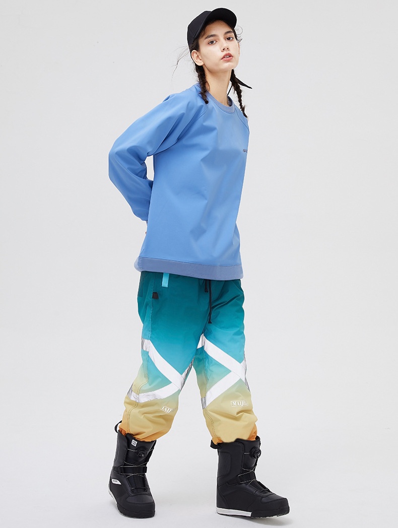 001 Bluza z kapturem, wiatroszczelna, wodoodporna, snowboardowa, narciarska, dla kobiet i mężczyzn, z okrągłym dekoltem, z kolorowym odblaskowym polarem, modne spodnie z szelkami_voghion.com