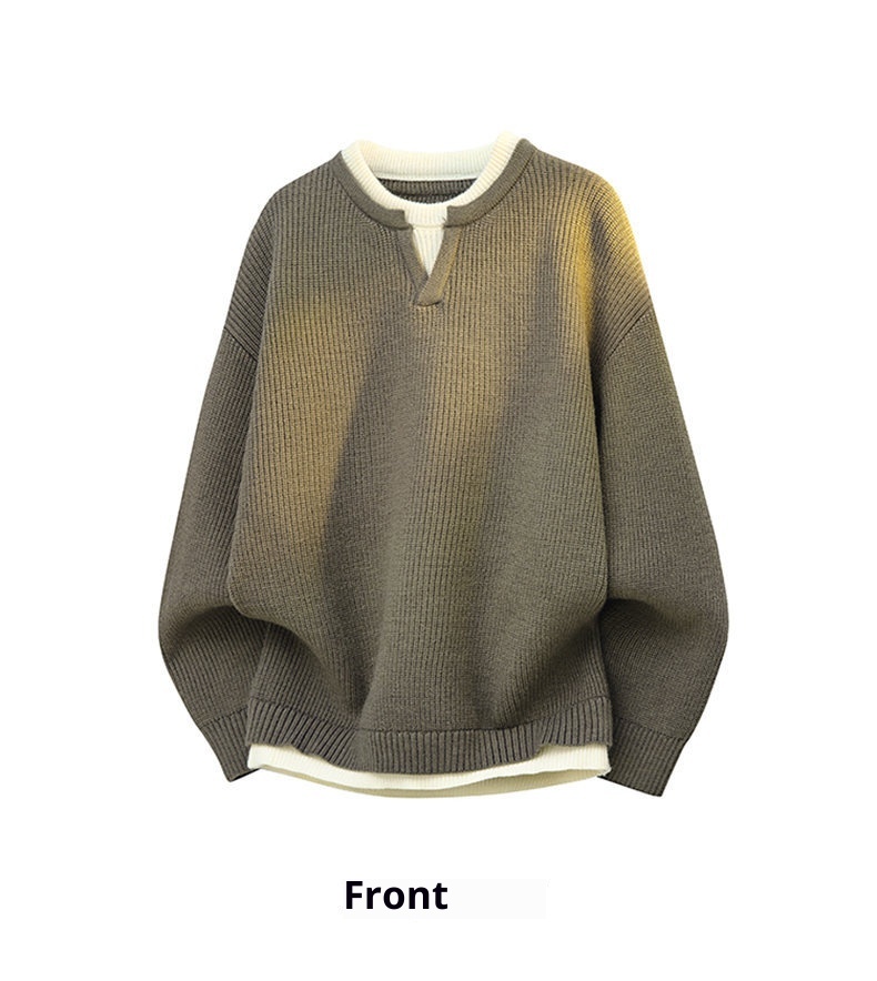 boy Boy Boy Cross-Border Autumn Winter Two-Piece Knitted Sweater Men's Lazy Style Pullover Loose Fit Base Layer_voghion.com
