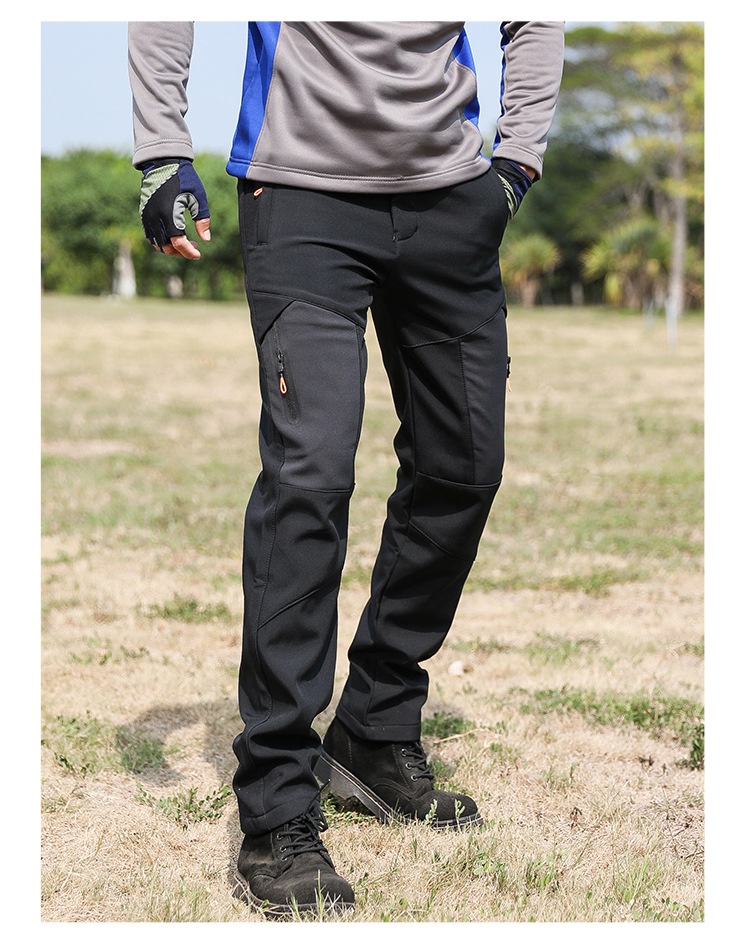 001 Outdoor Casual Long Windproof Watproof Thickened Cold-proof Warm Mountaineing Fleece Softshell Pants Men Autumn_voghion.com