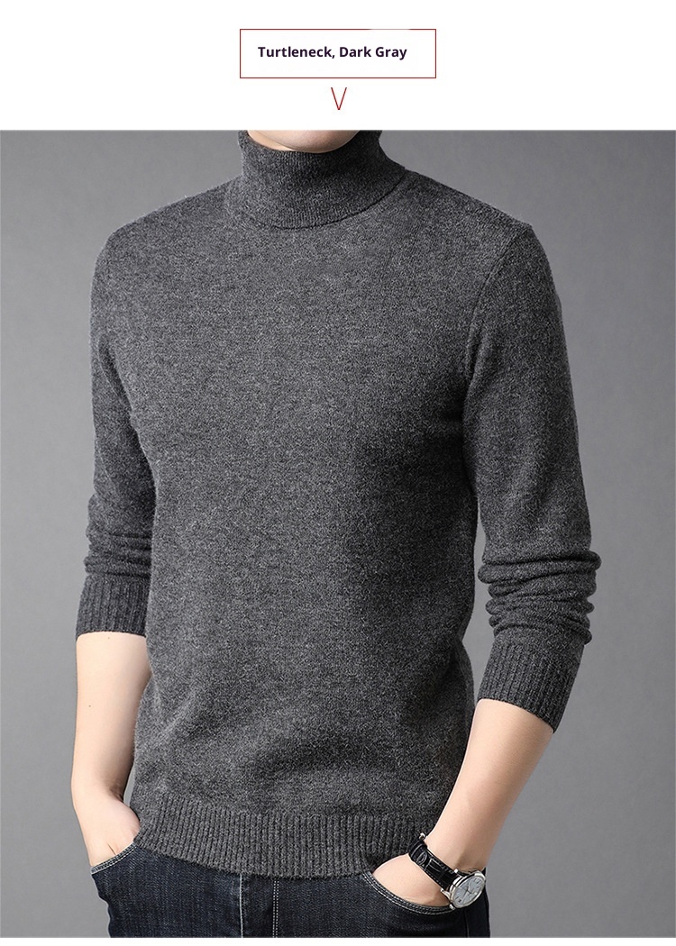 Boy Boy Boy Herren-Winterpullover aus reinem Kaschmir, dick gefüttert, halbrollkragen, Wollpullover für Herren mittleren Alters_voghion.com