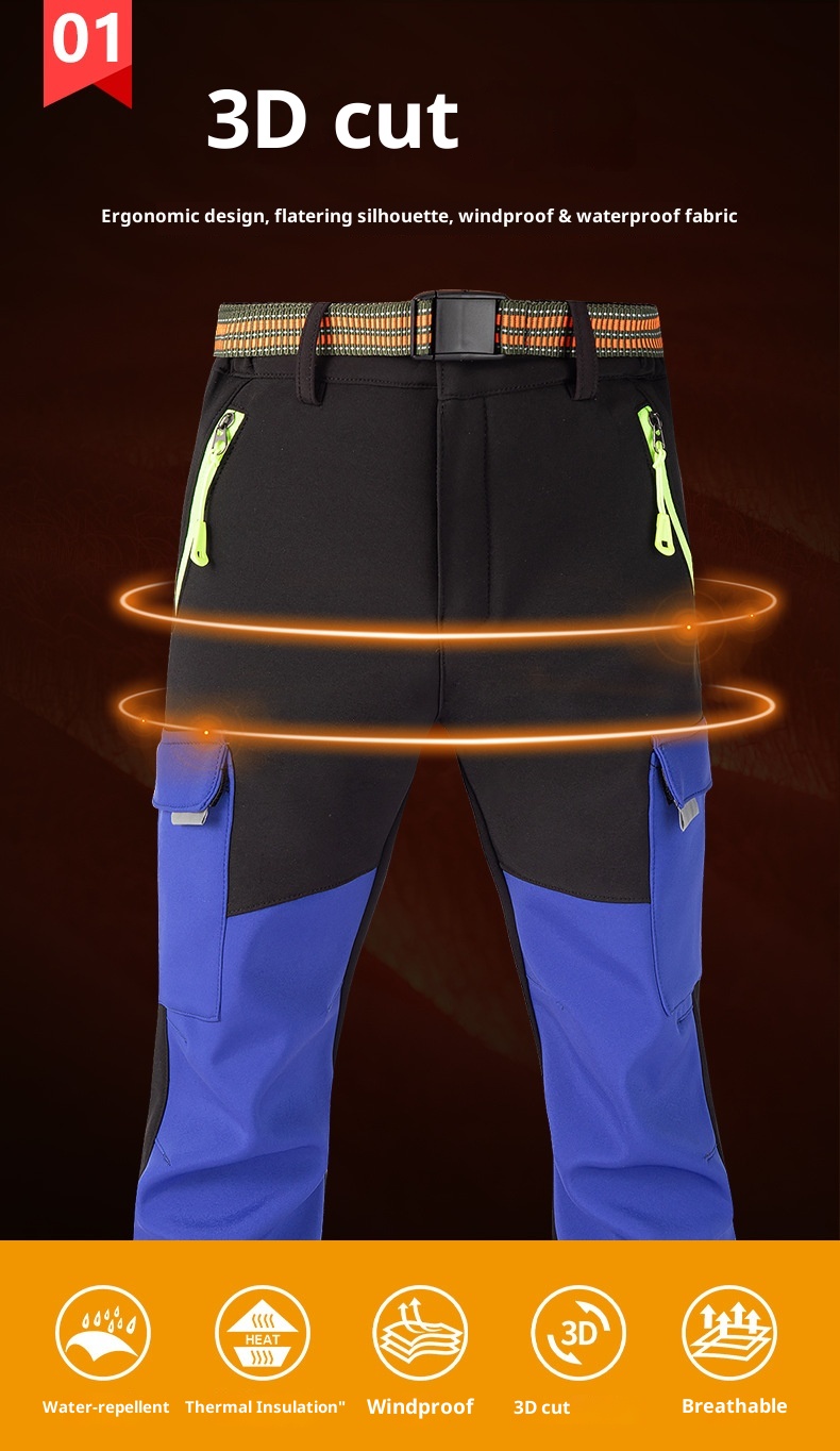 001 Children's Autumn Winter Softshell Boys Girls Students School Color Block Reflective Windproof Waterproof Warm Ski Pants_voghion.com