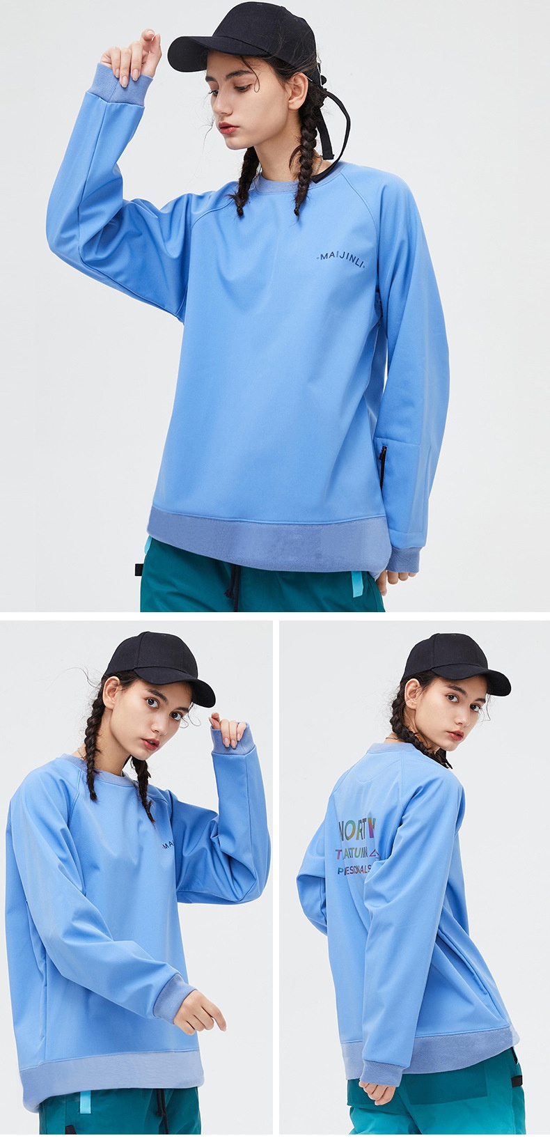 001 Bluza z kapturem, wiatroszczelna, wodoodporna, snowboardowa, narciarska, dla kobiet i mężczyzn, z okrągłym dekoltem, z kolorowym odblaskowym polarem, modne spodnie z szelkami_voghion.com