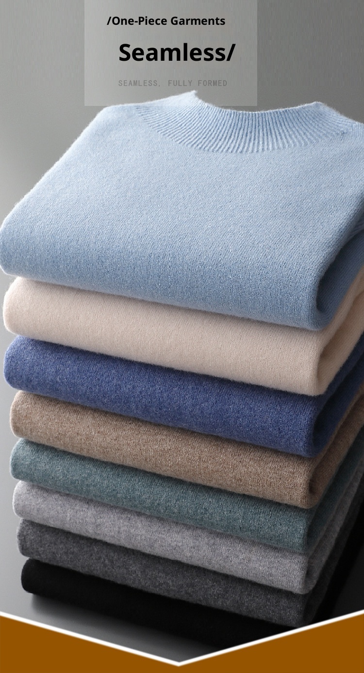 boy Boy Boy First-Line Ready-to-Wear Half Turtleneck Wool Men 2024 New Solid Color Knitted Sweater Loose Warm Pullover Base Shirt_voghion.com