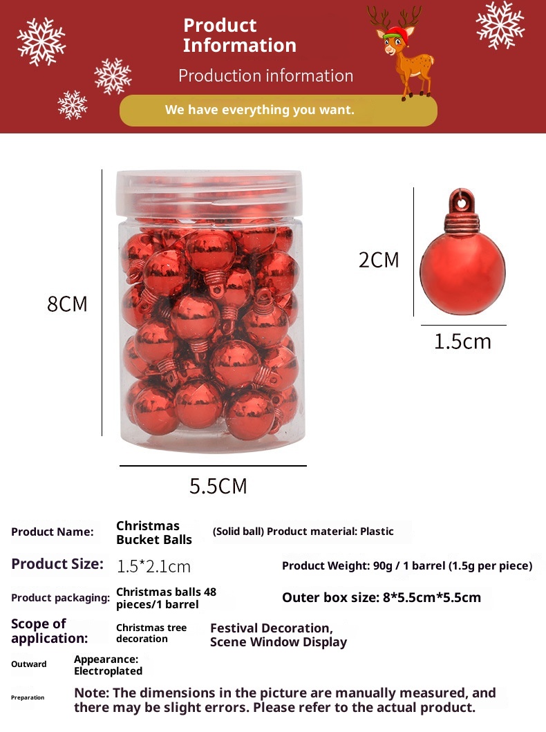 Lillian galvanisierte dekorative 1,5 cm Mini-Hängekugeln, Weihnachtsbaumschmuck, 48 Stück_voghion.com