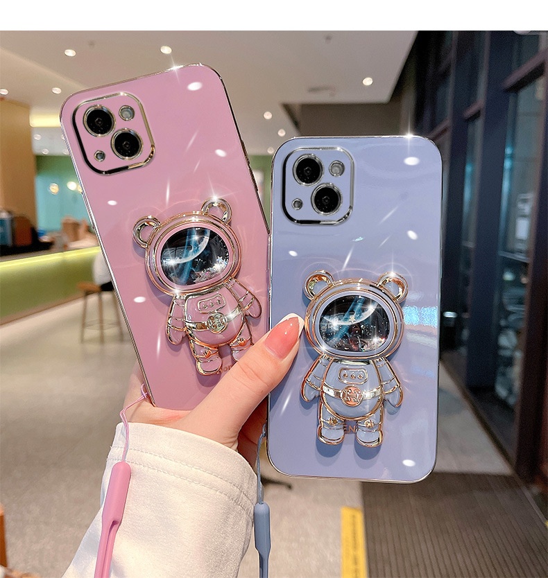 TechGlobe Compatible Electroplated 16 Phone Case Liquid Sand Creative 13 Pro Max Internet Celebrity New Space Bear_voghion.com