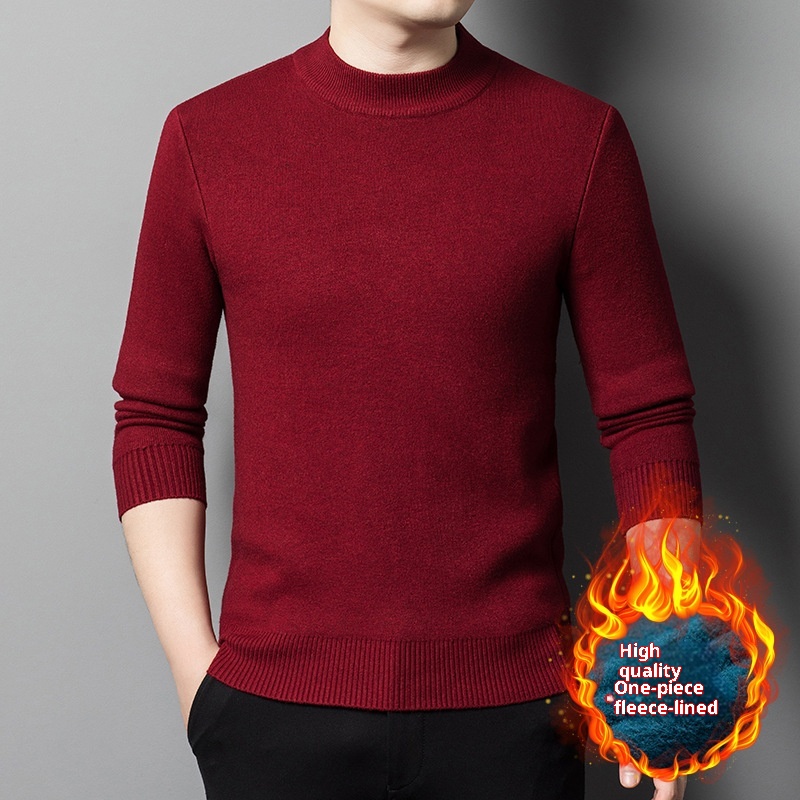 boy Boy Boy Wholesale Winter Fleece-Lined Thickened Men's Knitted Half Turtleneck Wool Sweater Dad's Outfit_voghion.com