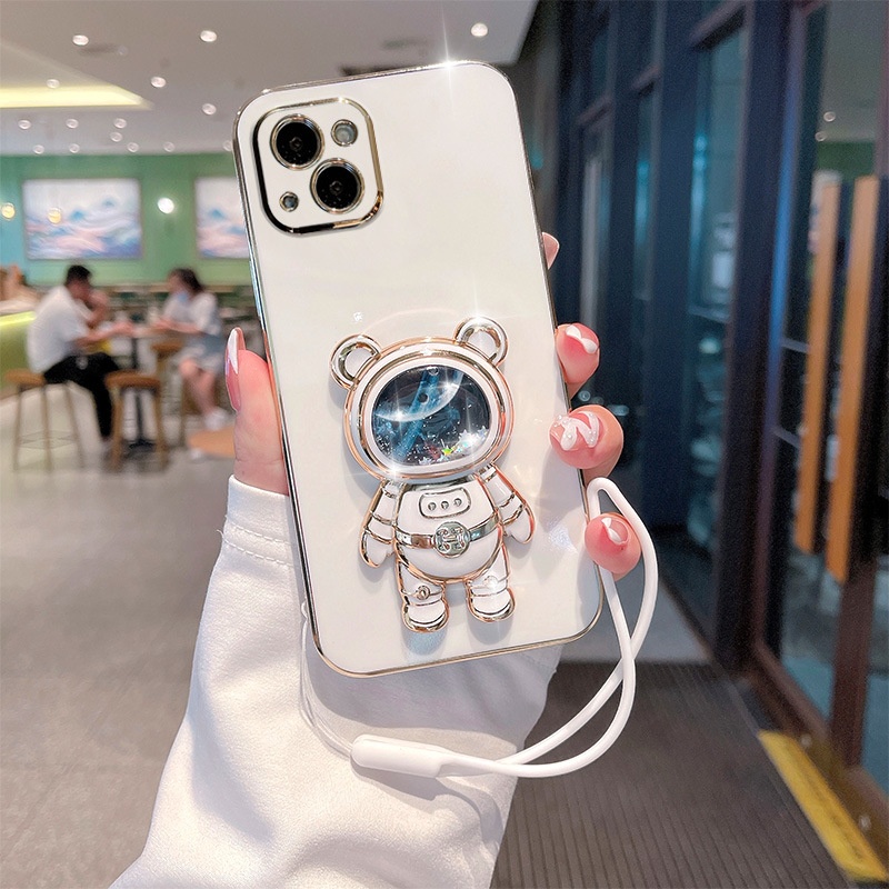 TechGlobe Compatible Electroplated 16 Phone Case Liquid Sand Creative 13 Pro Max Internet Celebrity New Space Bear_voghion.com
