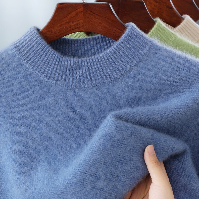 boy Boy Boy 100% Pure Wool Men's Half Turtleneck Thickened Solid Color Sweater Business Casual Loose Knitted Base Shirt Top_voghion.com