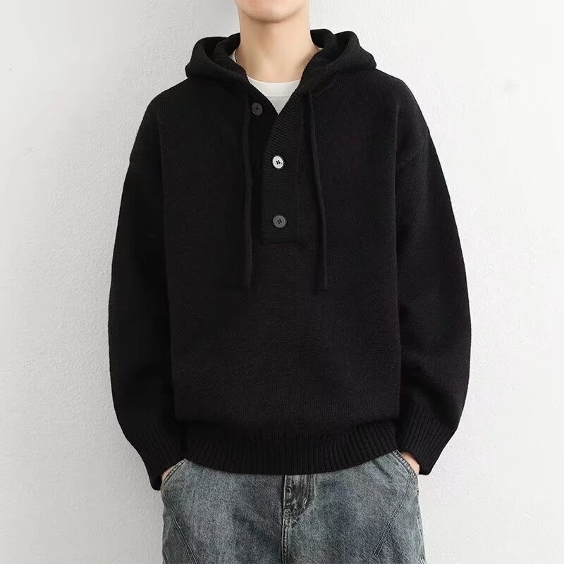 boy Boy Boy 2025 Spring Autumn Winter New Cardigan American Retro Casual Lazy Style V-neck Knitted Sweater Men's Solid Color Jacket_voghion.com