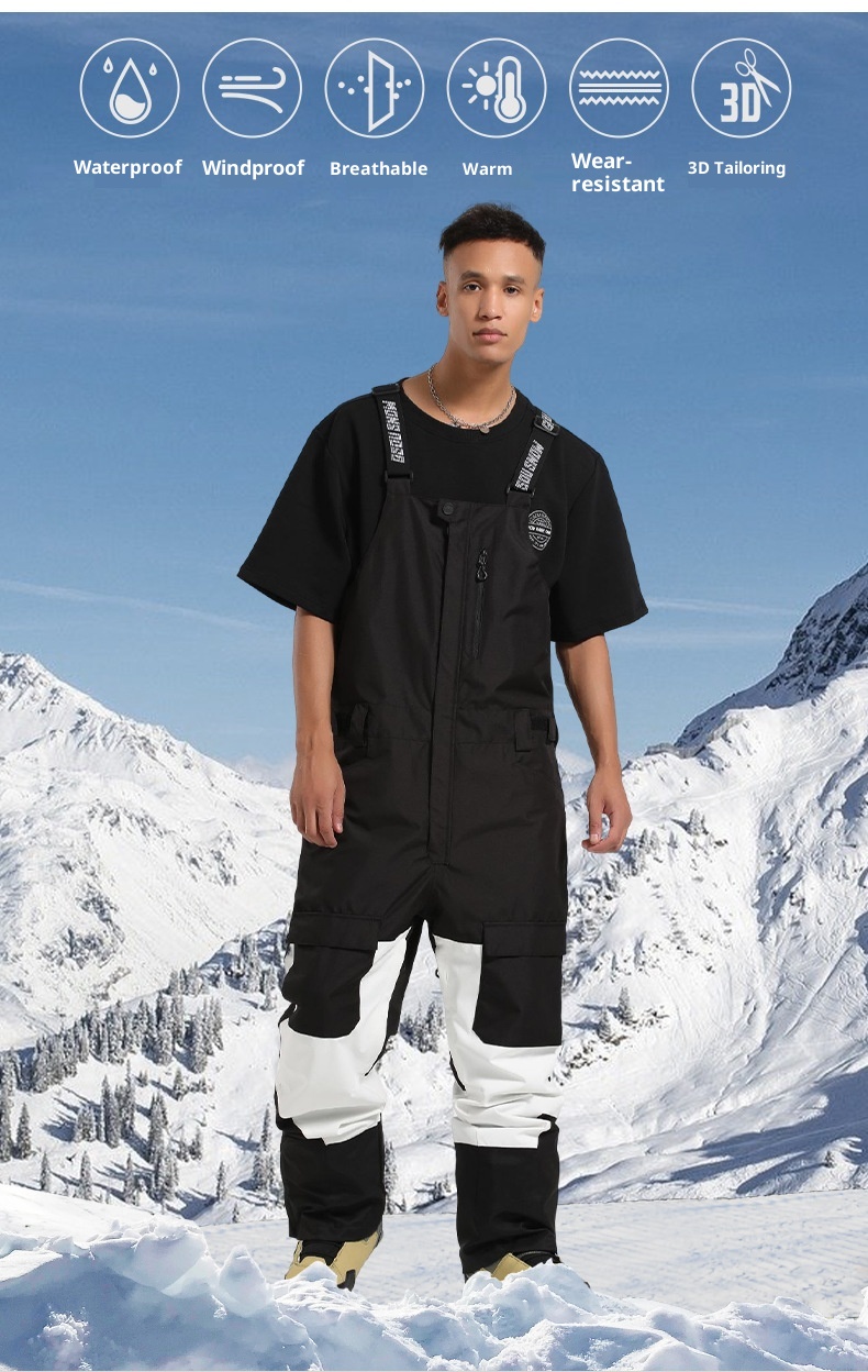 001 Nowe męskie spodnie snowboardowe, wiatroodporne, wodoodporne, ciepłe, z blokami kolorów, do pracy, do użytku na zewnątrz, jednoczęściowe, narciarskie, damskie_voghion.com