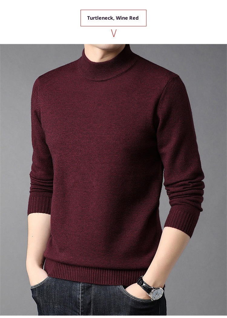 Boy Boy Boy Herren-Winterpullover aus reinem Kaschmir, dick gefüttert, halbrollkragen, Wollpullover für Herren mittleren Alters_voghion.com