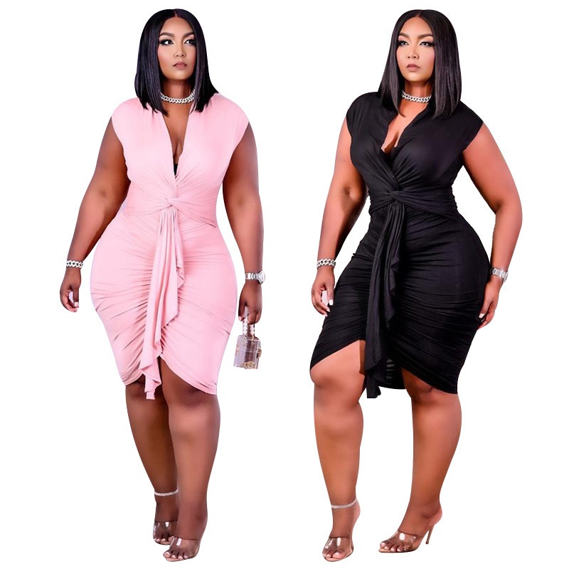 ChicShe Cross-Border Plus Size Women's Clothing Spring Summer Lace-Up 2021 Large Buttocks Sexy Bodycon Dress_voghion.com