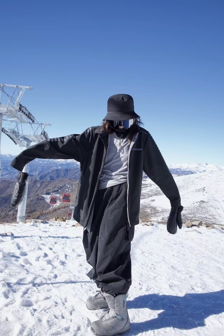 001 Schwarze Snowboardhose, wasserdicht, winddicht, amerikanischer Oversize-Schneeanzug, warm_voghion.com