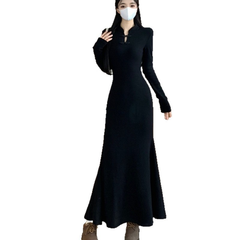 ChicShe 2025 New Chinese Style Improved Cheongsam Bodycon Long For Women Autumn Winter Plus Size Waist-Cinching Base Mermaid_voghion.com