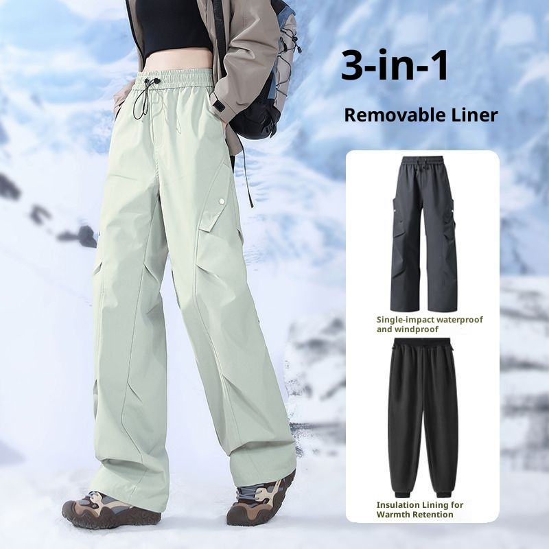 Pantaloni da sci invernali antivento impermeabili e antifreddo, spessi e foderati in pile termico, 001 Northeast Harbin Town, per uomo e donna_voghion.com