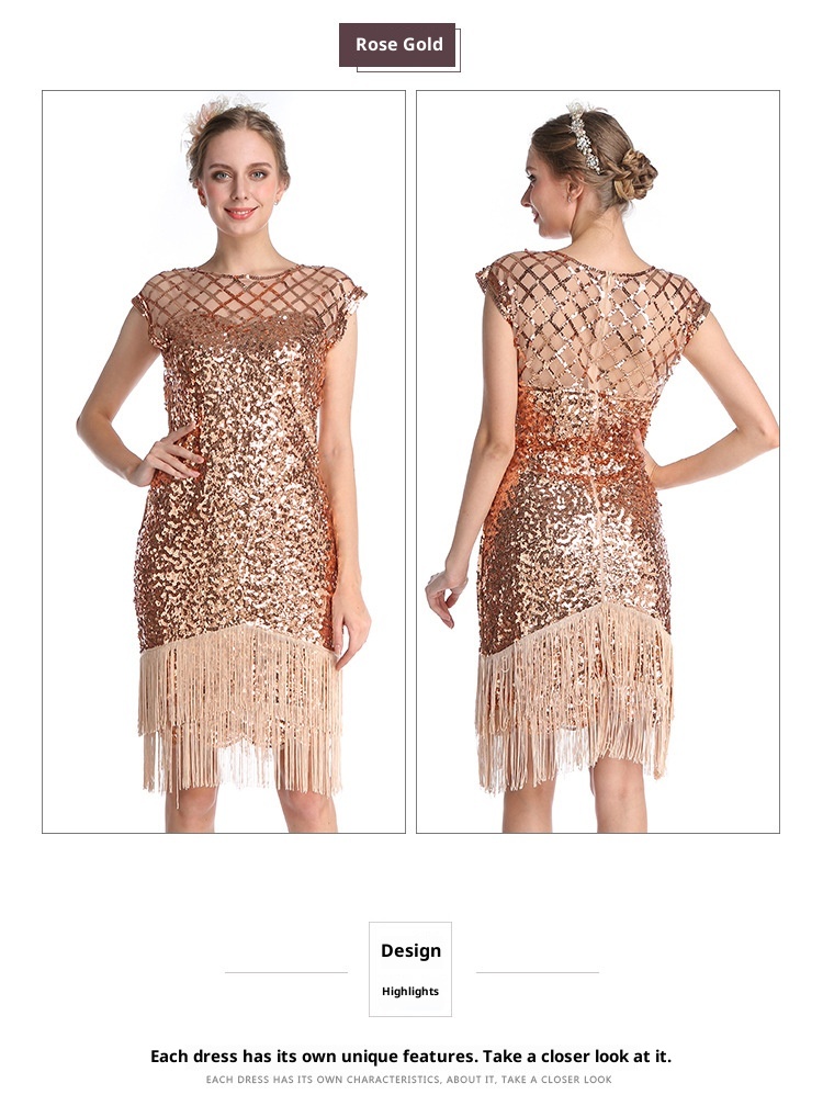 ChicShe Source Manufacturer European And American Women's New Party Sexy Fashion Plus Size Beaded Sequin Tassel Dress_voghion.com