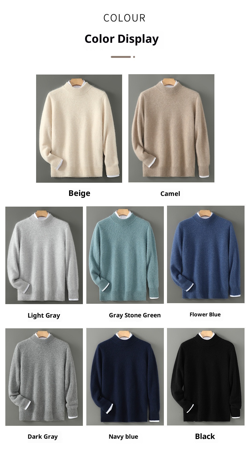 boy Boy Boy Men's Half Turtleneck 100% Wool Thickened Autumn Winter New Business Casual Loose Long Sleeve Knitted Sweater_voghion.com