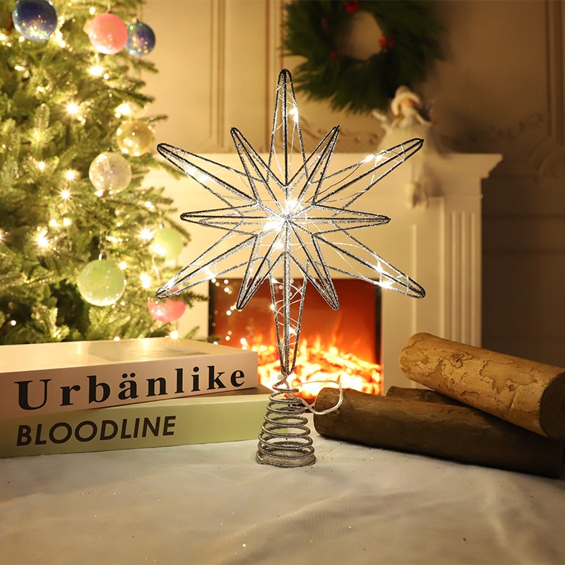 Étoile de Noël Lillian 20 cm 3D saupoudrée de poudre, petite étoile à cinq branches, accessoire de décoration pour sapin._voghion.com