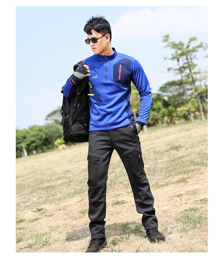 001 Outdoor Casual Long Windproof Watproof Thickened Cold-proof Warm Mountaineing Fleece Softshell Pants Men Autumn_voghion.com