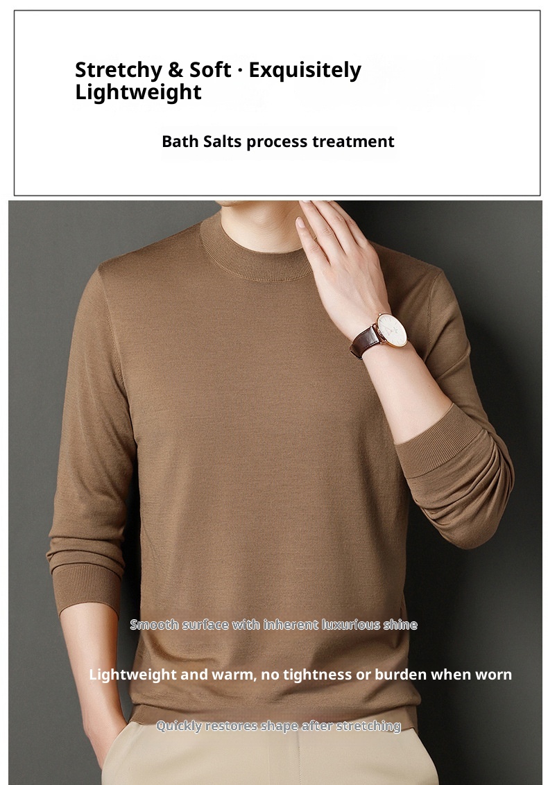 ragazzo Ragazzo Ragazzo Autunno Inverno Fine Spun 100% Lana Maglia Base Layer Calda Camicia Tinta Unita Mezza Dolcevita Vestibilità Slim Semplice Mezza età_voghion.com