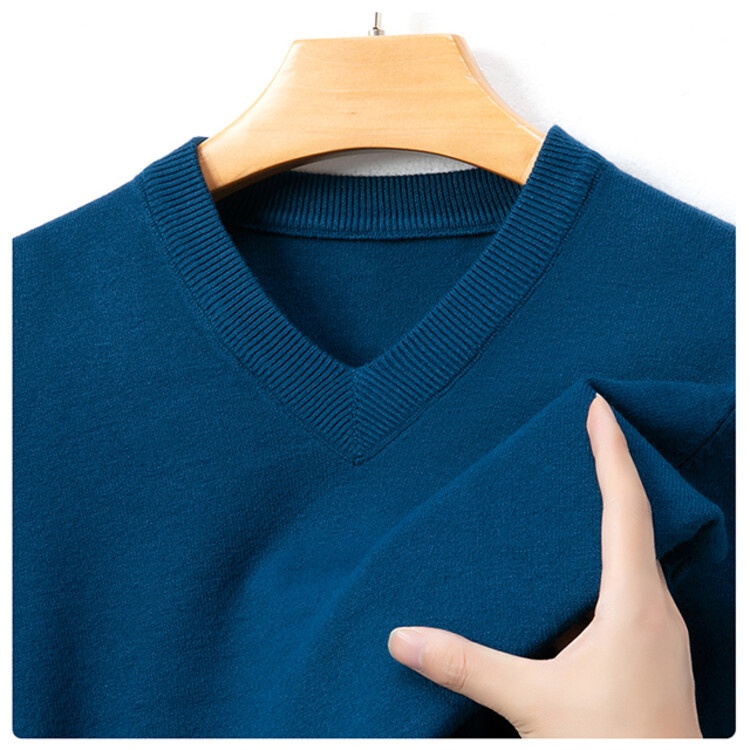 Maglione da uomo in maglia con scollo a V, 100% lana primaverile e autunnale, per la mezza età, caldo e comodo_voghion.com