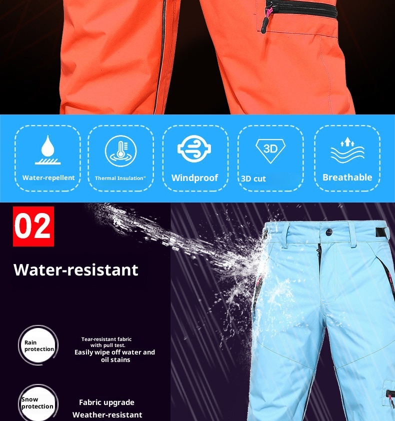 001 Snowy Style Double Board Snowboard Pants For Women And Men, Waterproof Windproof Warm Snow Pants, Slim Fit Ski Suit_voghion.com