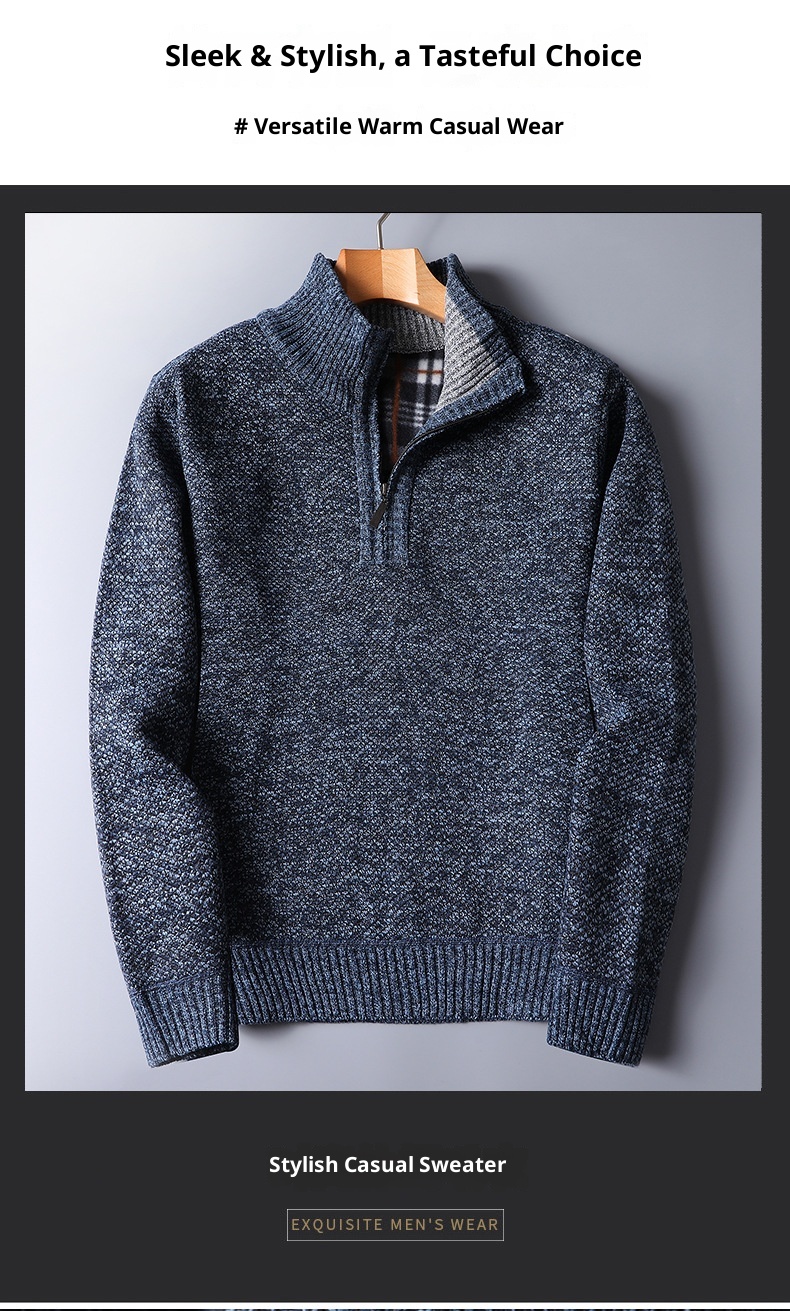 Herren-Pullover mit Reißverschluss, locker gestrickt, Herbst/Winter, Fleecegefüttert, verdickt, für den Großhandel, Herren-Strickjacke mit Reißverschluss, Herbst/Winter_voghion.com