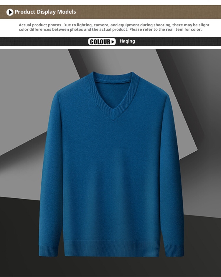 Maglione da uomo in maglia con scollo a V, 100% lana primaverile e autunnale, per la mezza età, caldo e comodo_voghion.com