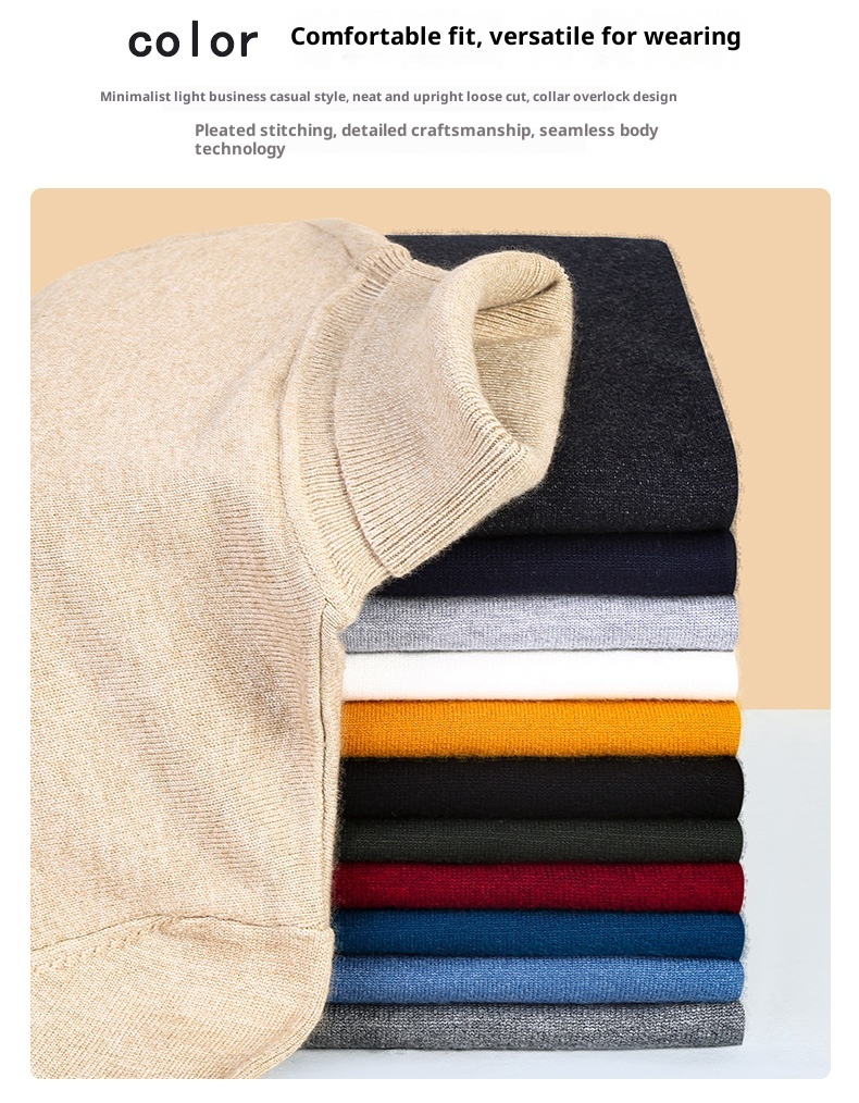 Maglione da uomo di mezza età, casual, lavorato a maglia, a collo alto, doppio risvolto, per il commercio estero transfrontaliero, autunno inverno_voghion.com