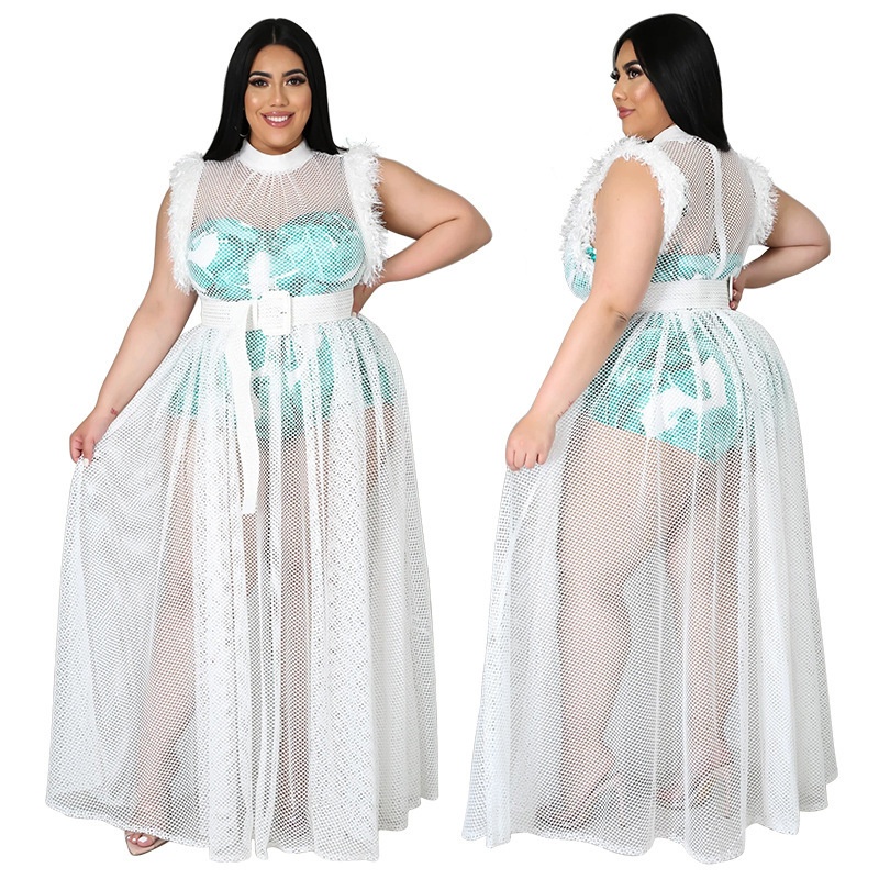 ChicShe Robe longue deux-pièces élégante et sexy en résille transparente grande taille, style transfrontalier européen et américain_voghion.com