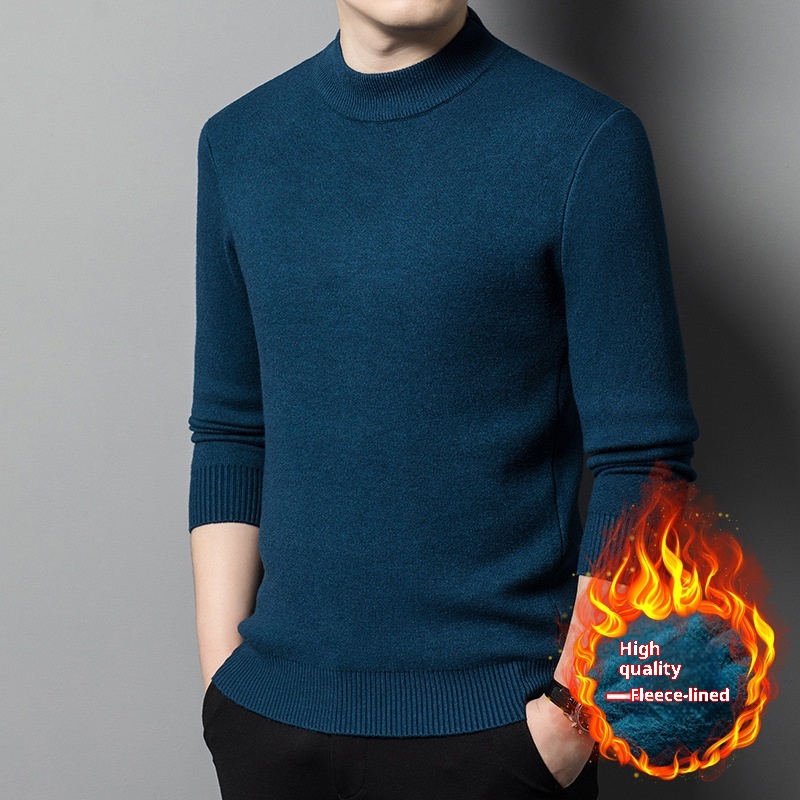 boy Boy Boy Wholesale Winter Fleece-Lined Thickened Men's Knitted Half Turtleneck Wool Sweater Dad's Outfit_voghion.com