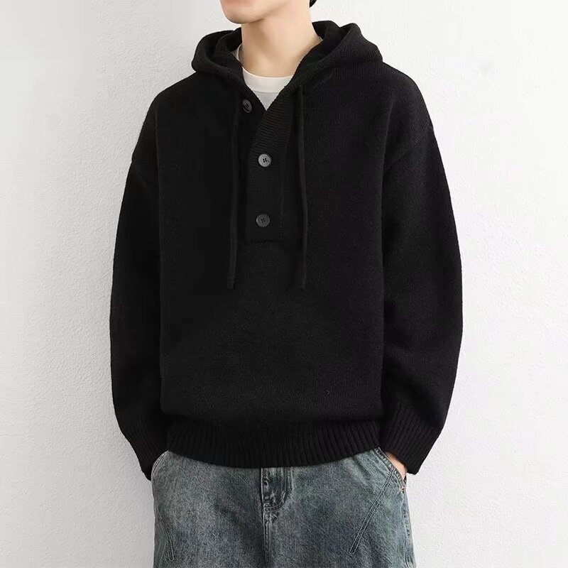 boy Boy Boy 2025 Spring Autumn Winter New Cardigan American Retro Casual Lazy Style V-neck Knitted Sweater Men's Solid Color Jacket_voghion.com