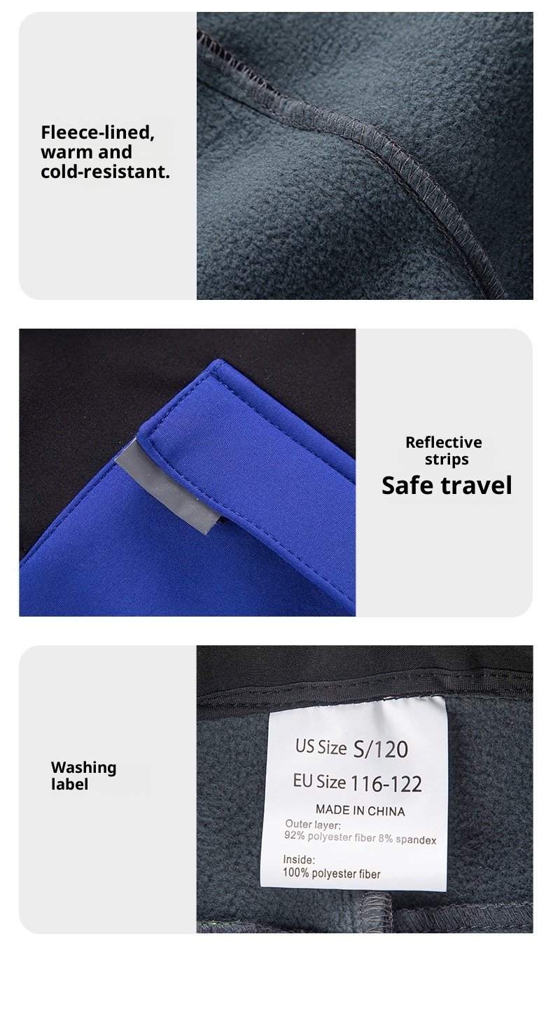 001 Children's Autumn Winter Softshell Boys Girls Students School Color Block Reflective Windproof Waterproof Warm Ski Pants_voghion.com