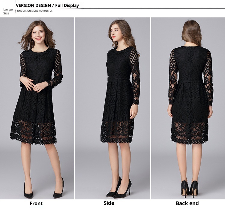 ChicShe Size Women's Black For Foreign Trade, European And American Fashion, Lace Trim, Plus Size, 100kg Dress_voghion.com
