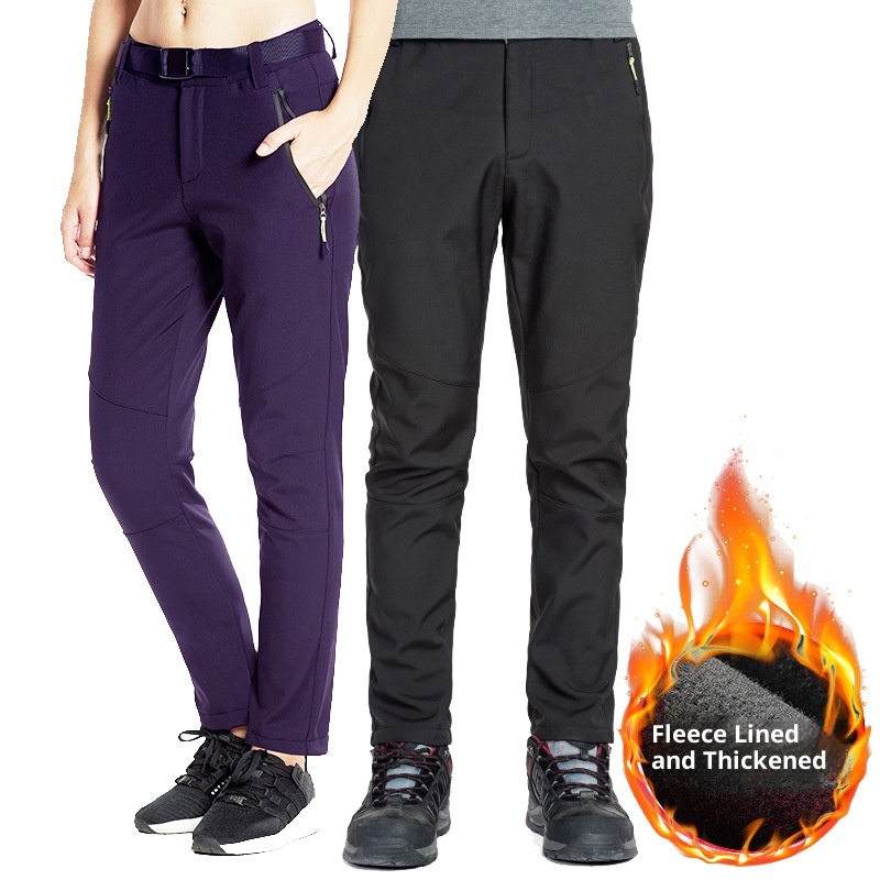 001 Outdoor Softshell Pants For Men And Women, Winter Fleece-Lined Thickened Hiking Skiing Windproof Waterproof Fleece Soft_voghion.com