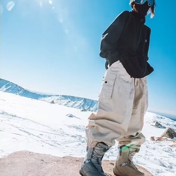 001 Schwarze Snowboardhose, wasserdicht, winddicht, amerikanischer Oversize-Schneeanzug, warm_voghion.com